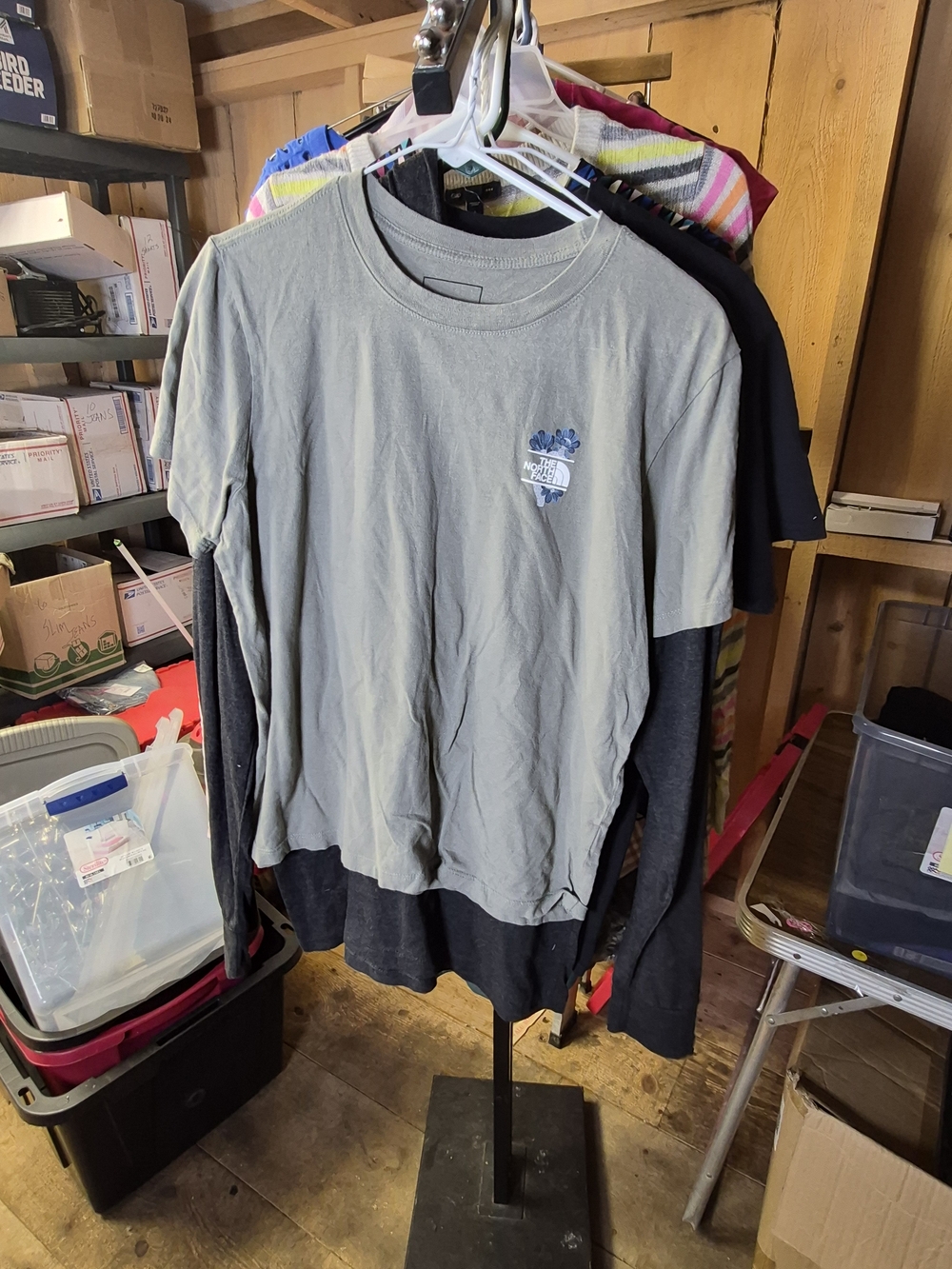 The North Face Womens Layered-Look Tee - Gray Bin 57